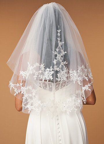front Rose Lace Elbow Length Veil With Blusher