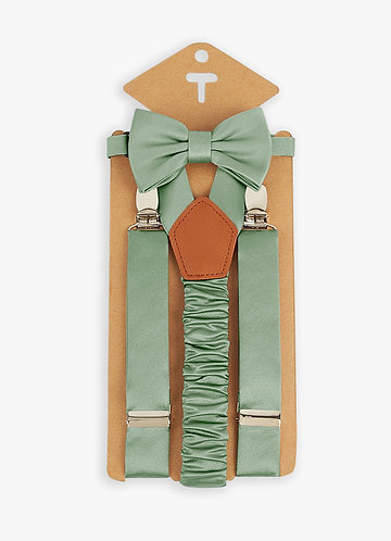 front Boy's Matching Matte Satin Bow Tie & Suspenders Set