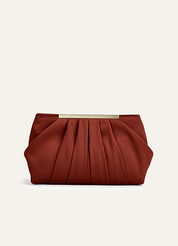 front Matching Color Stretch Satin Pleated Clutch
