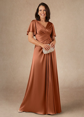 1211-08  azuni様 Azazie Milton Copper A-Line Pleated Stretch Satin Dress | Azazie