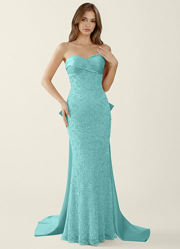 Amaryllis Blue Beading Corset Lace Up Back Mermaid Prom Dress image1