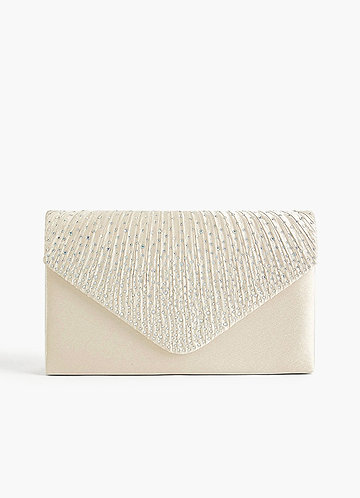 front Rhinestone Satin Clutch Bag
