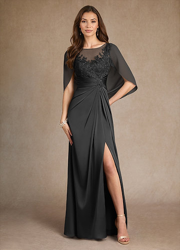 Azazie Hera Mother of the Brides Dresses Black A-Line Lace Stretch Satin Dress image1