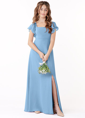 teal velvet bridesmaid dresses Aqua blue velvet slit dress main image 1