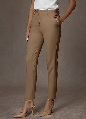 front Victoria Truffle Refined Weave Full Length Dress Pants