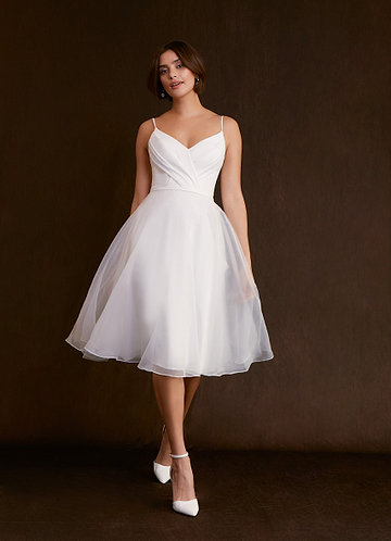 Azazie Ardea Wedding Dresses Diamond White A-Line V-Neck Pleated Stretch Crepe Dress image1