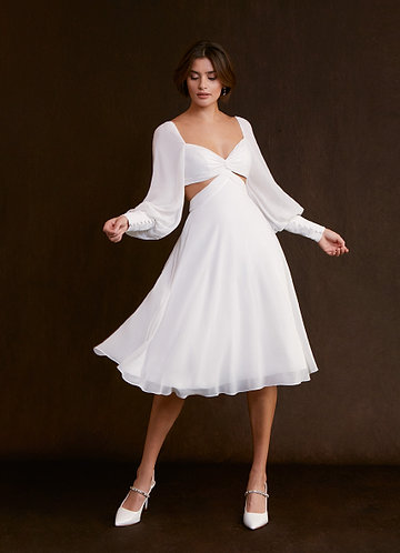 white bridal shower dress for bride