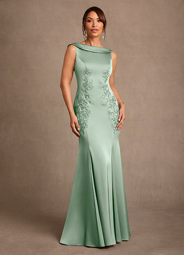 Azazie Franny Mother of the Bride Dresses Vestido Agave de Cetim elástico de Bainha com Renda image1