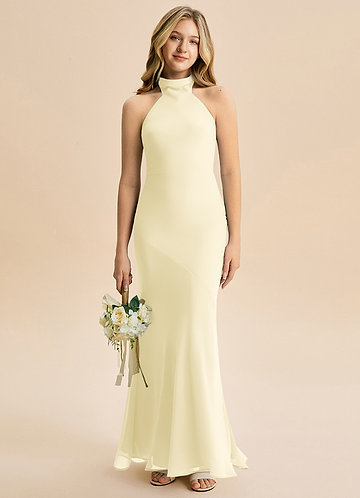 Azazie Velli Junior Lemon Sorbet Mermaid High Neck Chiffon Dress image1
