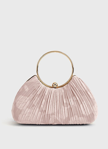 front Matching Color Floral Burnout Pleated Handbag