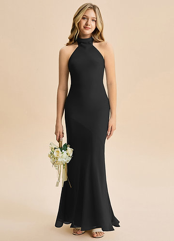 Azazie Velli Junior Vestido Preto de Chiffon de sereia com Pescoço alto image1
