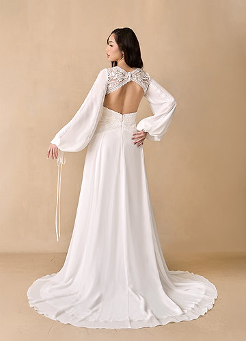 Azazie Alizea Wedding Dresses Diamond White A-Line Lace Chiffon Dress image1 0