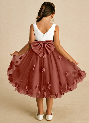 childrens red bridesmaid dresses uk BABARONI Chiffon Terracotta Junior Bridesmaid Dresses A-line V-neck  Floor-length Sleeveless – BABARONI UK main image 1
