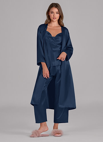 front Satin Long Sleeves 3-Piece Loungewear Set