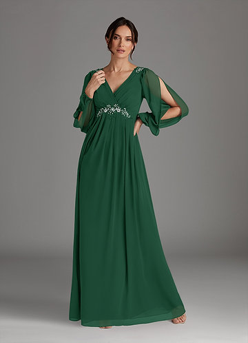 Azazie Gypsy Mother of the Brides Dresses Dark Green A-Line V-Neck Sequins Chiffon Dress image1