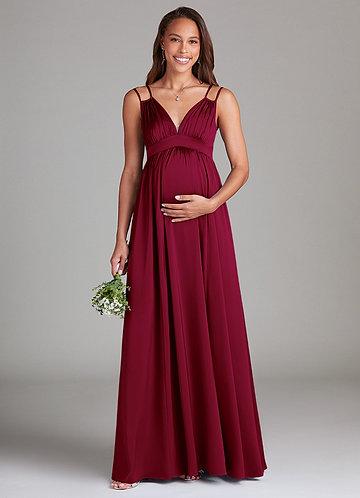 Azazie Emree Vestidos de dama de honor de maternidad Vestido de Corte En A Con bolsillos Hasta el suelo Satén Elástico image1