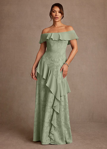 Azazie Marina Vestidos de Madre de la Novia Vestido de Agave de Devorado Floral de Corte en A con Vestidos sin tirantes image1