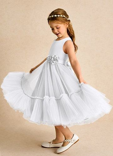 Azazie Miracle Flower Girl Dresses White A-Line Bow Matte Satin Dress image1