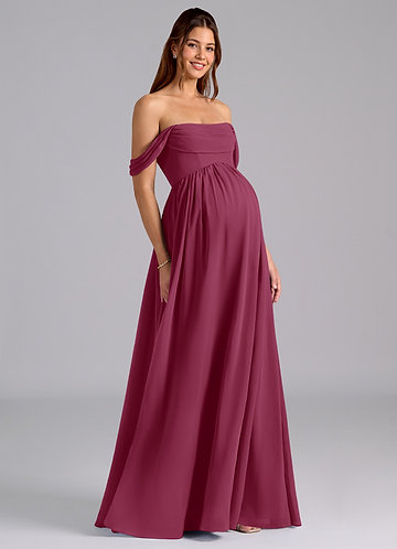 Azazie Saige Vestidos de dama de honor de maternidad Vestido de Corte en A Plisado Hasta el suelo Gasa image1