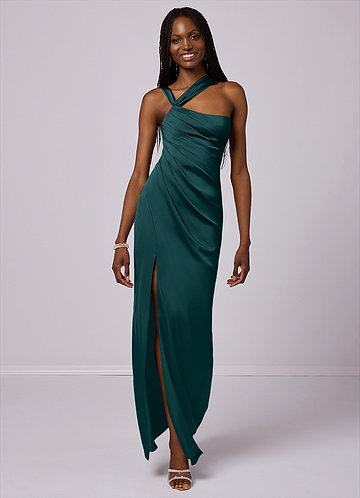 Barbie ♥ Azazie Bridesmaid Dresses Pine Mermaid One Shoulder Stretch Satin Dress image1
