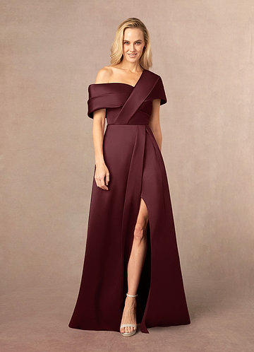 Azazie Marissa Mother of the Brides Dresses Cabernet A-Line Pleated  Mikado Dress image1