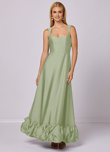 Barbie ♥ Azazie Bridesmaid Dresses A-Line Stretch Satin Ankle-Length Dress with Pockets image1