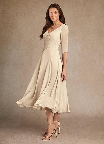 Azazie Durant Mother of the Brides Dresses Champagne A-Line Pleated Chiffon Dress image1