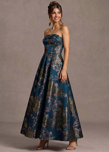 Vestido Floral Verde Azulado Largo Xamira front