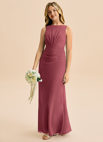 Azazie Floris Junior Vestido de Merlot de Gasa de Corte en A con Plisado image1