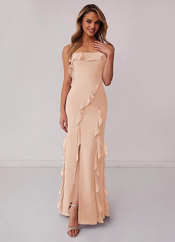 Barbie ♥ Azazie Bridesmaid Dresses English Rose Sheath Bow Chiffon Dress image1