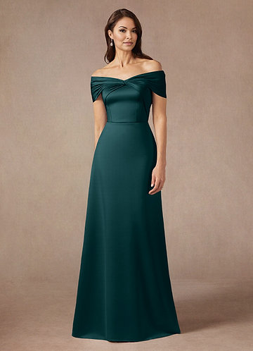 Azazie Amelia Mother of the Brides Dresses Pine A-Line Off the Shoulder Stretch Satin Dress image1