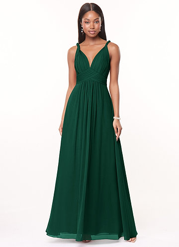 Azazie Elle Emerald Metallic Satin Bridesmaid Dresses | Azazie