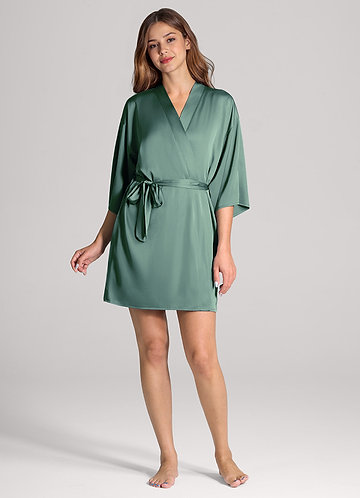 front Matching Color 2-Piece Satin Robe and Slip Set