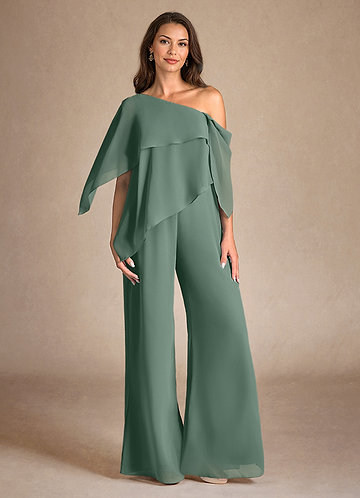 Azazie Halima Vestidos de Madre de la Novia Vestido de Eucalipto de Gasa de Mono/Traje de pantalón con Corte Lateral image1