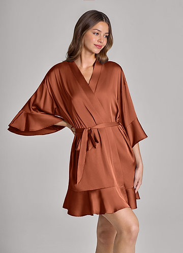 front Matching Color Ruffled Satin Robe
