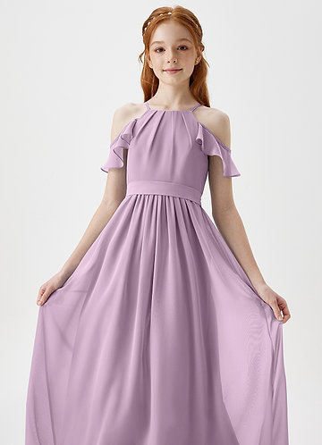 Azazie Chaya Junior Wisteria A-Line Off the Shoulder Chiffon Dress image1