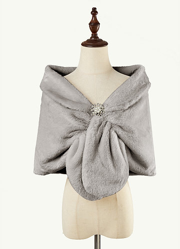 front Brooch Faux Fur Cape