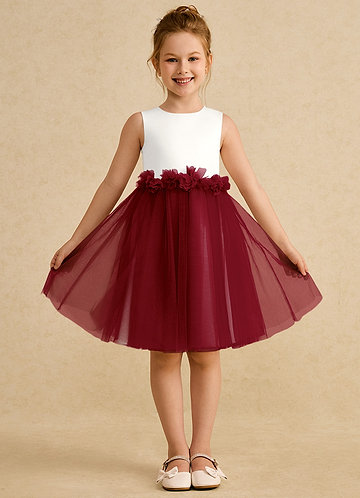 Azazie Louisa Flower Girl Dresses Vestido Marfim Borgonha de Tule de Linha A com Sem mangas image1