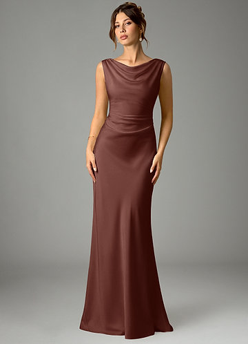 Kieryn Bridesmaid Dresses Espresso Mermaid Pleated Stretch Satin Dress image1