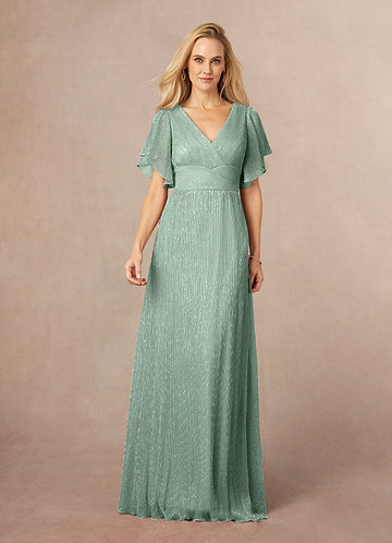 Azazie Kathryn Mother of the Brides Dresses Aquamarine A-Line V-Neck Flutter Sleeve Metallic Mesh Dress image1