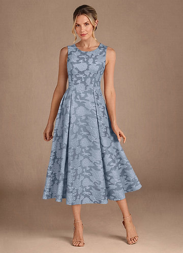 Azazie Fulton Mother of the Brides Dresses Dusty Blue A-Line Pleated Floral Burnout Dress image1