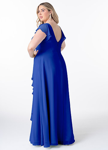 royal blue bridesmaid dresses plus size 2025 Steel Blue Bridesmaid Dresses Plus Size Flutter Sleeve V Neck Steel Blue / Customization / No Waist Chain