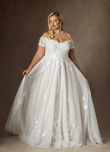 Azazie Rowe Wedding Dresses Diamond White Ball-Gown Off the Shoulder Tulle Dress image1