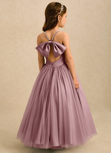 Azazie Aurora Blomsterpigekjoler A-Line Sløjfe Tulle Ankel-længde Kjole image1