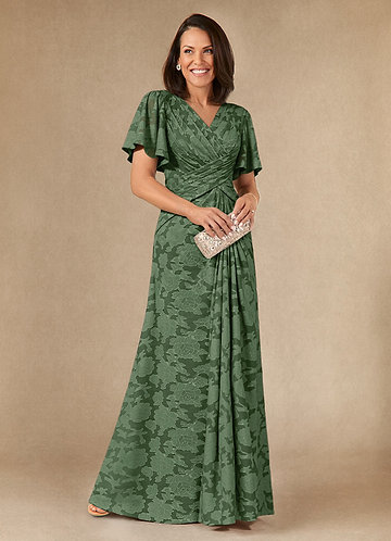 Azazie Emmeline Mother of the Bride Dresses Vestir Eucalipto de Esgotamento Floral de Linha A com Plissado image1
