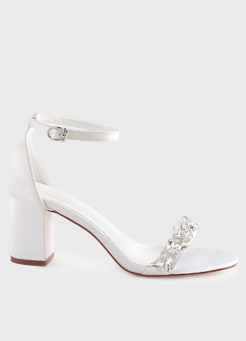 front Crystal Strap Satin Block Heel Sandals