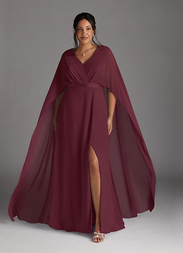 Azazie Isa Mother of the Brides Dresses Cabernet A-Line V-Neck Pleated Chiffon Dress image1