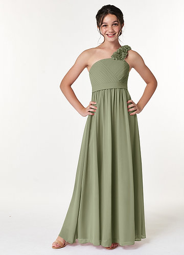 Azazie Flower Junior Jurk van Chiffon met A-Lijn Geplooid Pistache image1