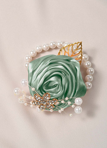 front Ramillete de muñeca para dama de honor de color a juego con pulsera de perlas