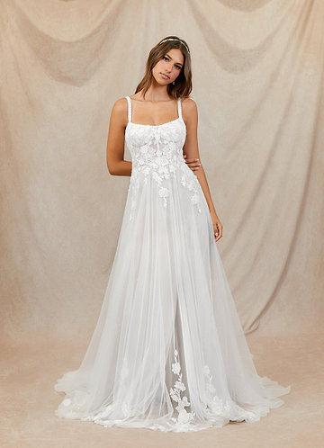 Azazie Jovana Wedding Dresses Diamond White A-Line Scoop Tulle Dress image1 0